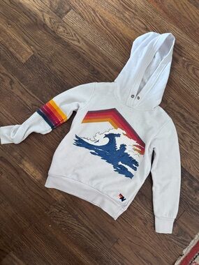 Aviator Nation White Hoodie with Retro Sunset Stripe